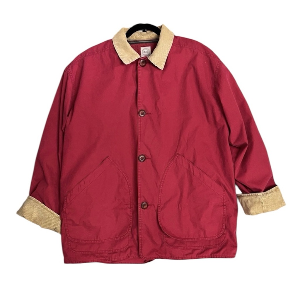 GH Bass Vintage 90s Red Canvas Corduroy Flannel Lined Barn Chore Coat Large